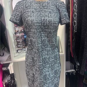 Calvin Klein Black and White Geometric Midi Dress